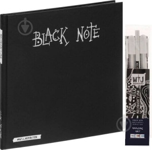 Комплект. Black Note. Альбом для рисования на черной бумаге + Комплект из 2-х белых ручек и белого карандаша WTJ_INSPIRATION