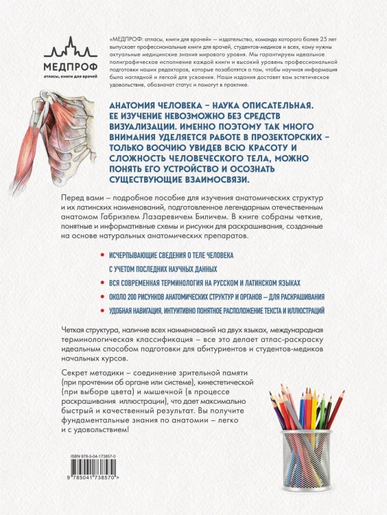 Анатомия: русско-латинский атлас-раскраска (новое оформление, новый формат)