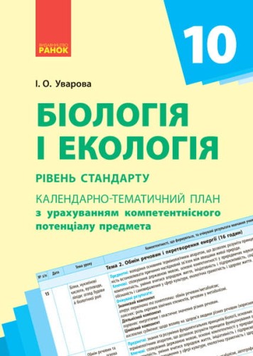 Біологія. 10 клас. Календарно-тематичний план з урахуванням компетентнісного потенціалу предмета