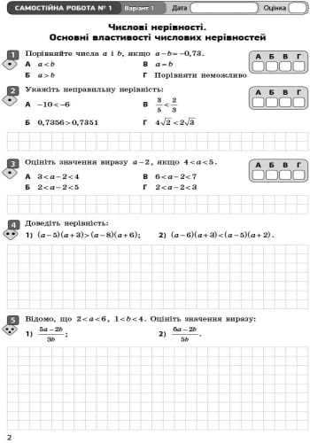 Алгебра. 9 клас: Зошит для контролю навчальних досягнень