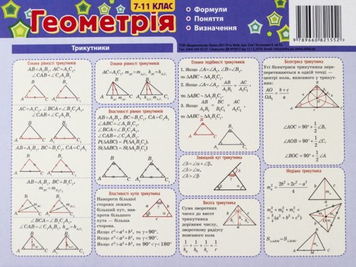 Картонка - підказка Геометрія 7-11 кл 20*15 см 4стор