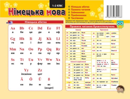 Картонка-підказка Німецька. Мова 1 кл. 20*15 см
