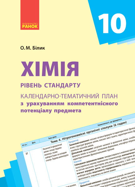 Хімія. 10 клас. Календарно-тематичний план з урахуванням компетентнісного потенціалу предмета
