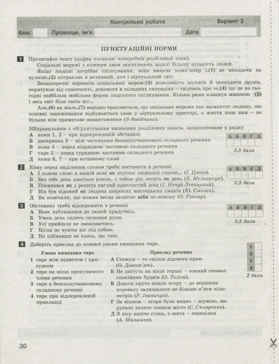 Тестовий контроль результатів навчання Українська мова та література 11 кл Рівень стандарту