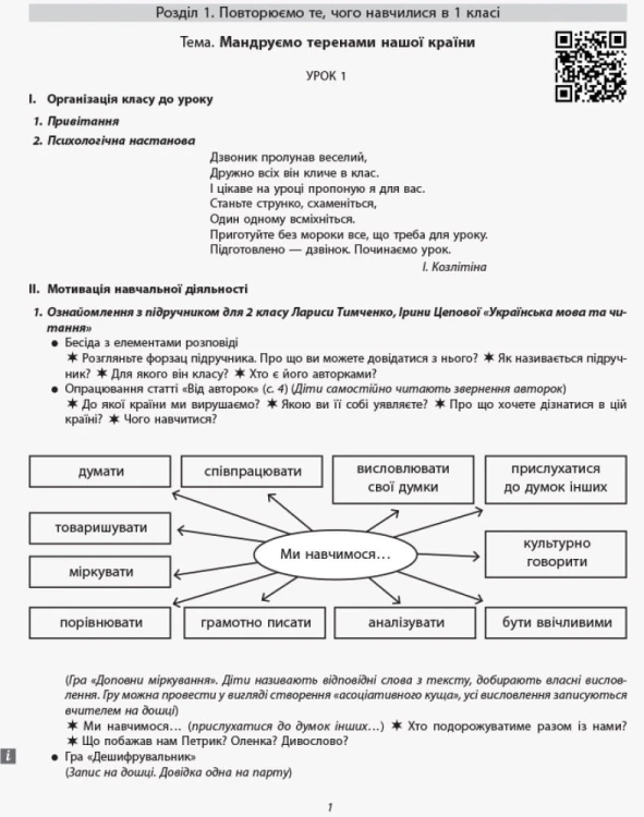 Українська мова та читання. 2 клас. Розробки уроків. ч. 1