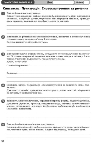 Українська мова. 8 клас. Зошит для контролю навчальних досягнень учнів
