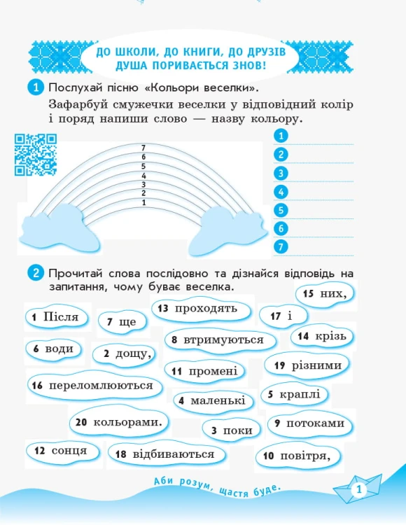 Українська мова та читання. 2 клас. Рабочий зошит до підручника К. Пономарьової. ч. 1