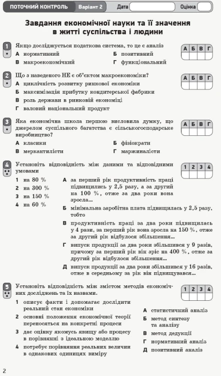 Економіка. 10 клас. Зошит для оцінювання результатів навчання