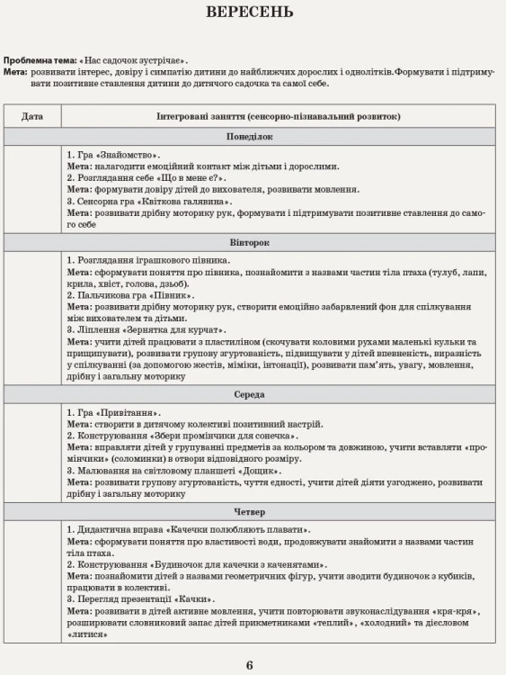 Інтегрований перспективно-календарний план. Ранній вік. Осінь (за програмою Оберіг)