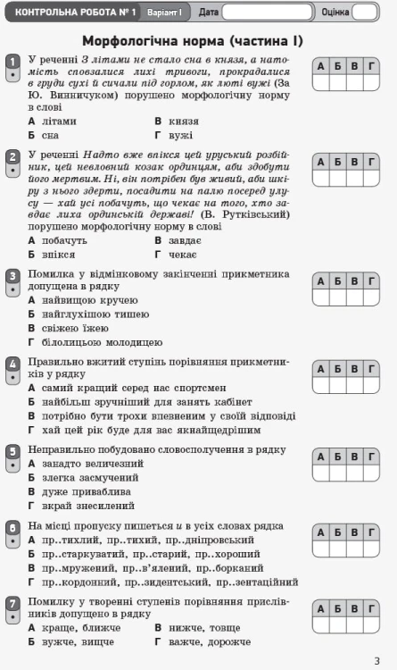Українська мова. 11 клас. Рівень стандарту: зошит для оцінювання результатів навчання для ЗЗСО з навч укр мовою