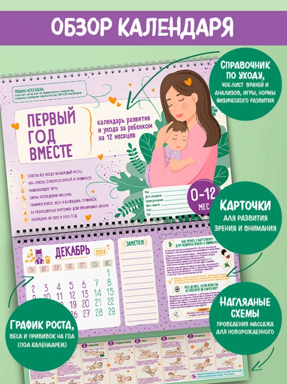 Первый год вместе. Календарь развития и ухода за ребенком на 12 месяцев