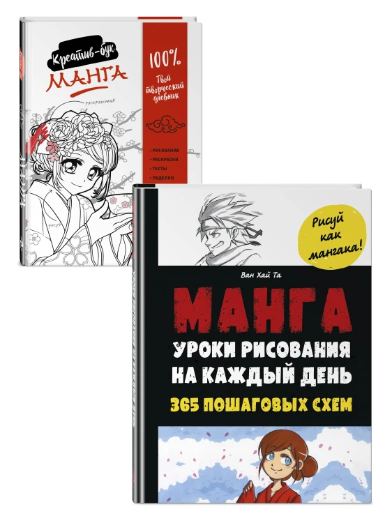 Подарок любителю манги. Комплект из 2-х книг: "Манга. Уроки рисования на каждый день" и "Креативбук. Манга"
