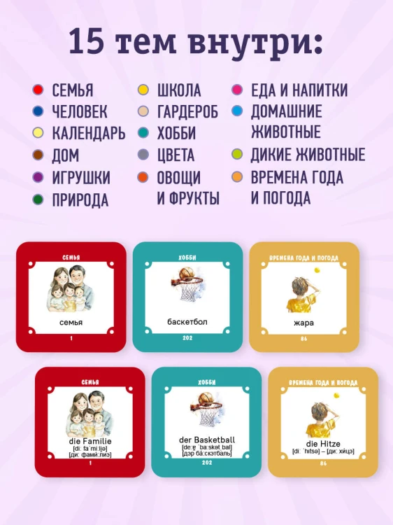 Карточки для запоминания немецких слов. Начальный уровень (набор 365 шт.)