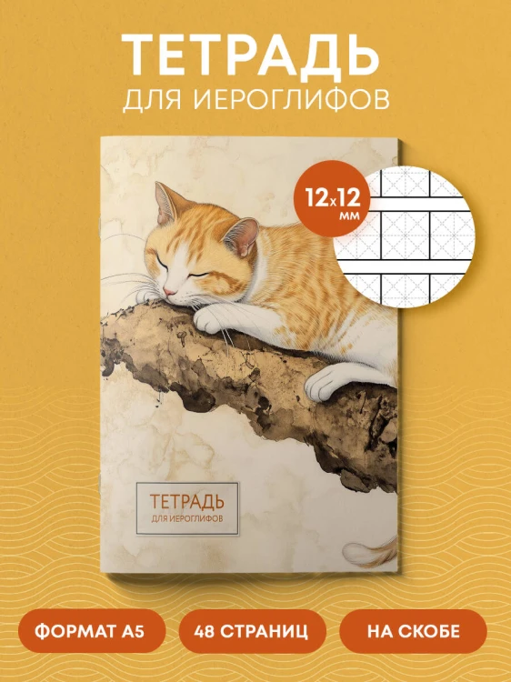 Тетрадь для иероглифов (рыжий котик)