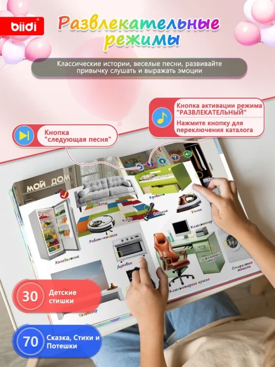 Интерактивная говорящая музыкальная книга для малышей, biidi