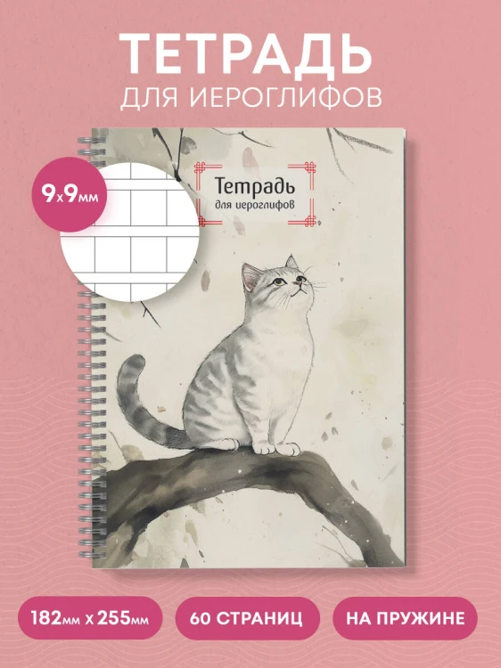 Тетрадь для иероглифов на пружине (Игривый котик)