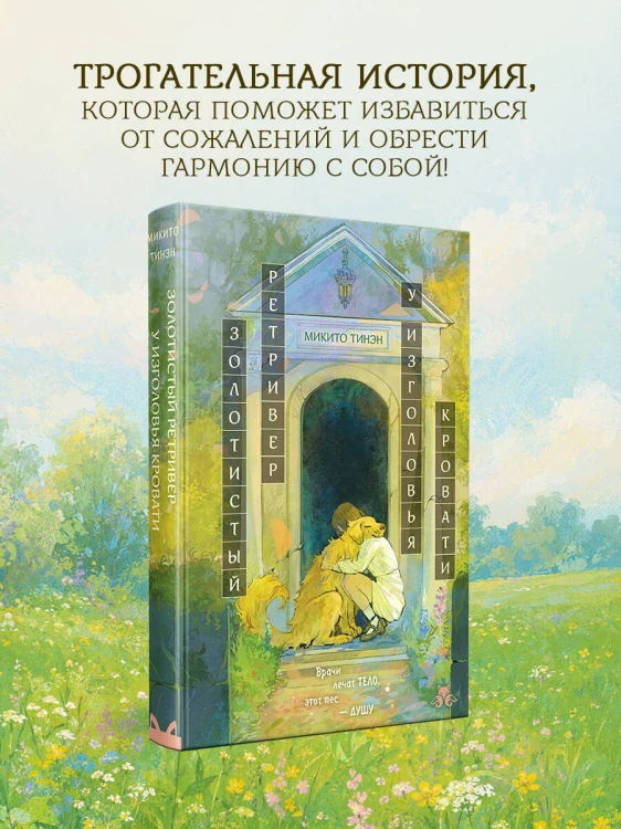 Золотистый ретривер у изголовья кровати